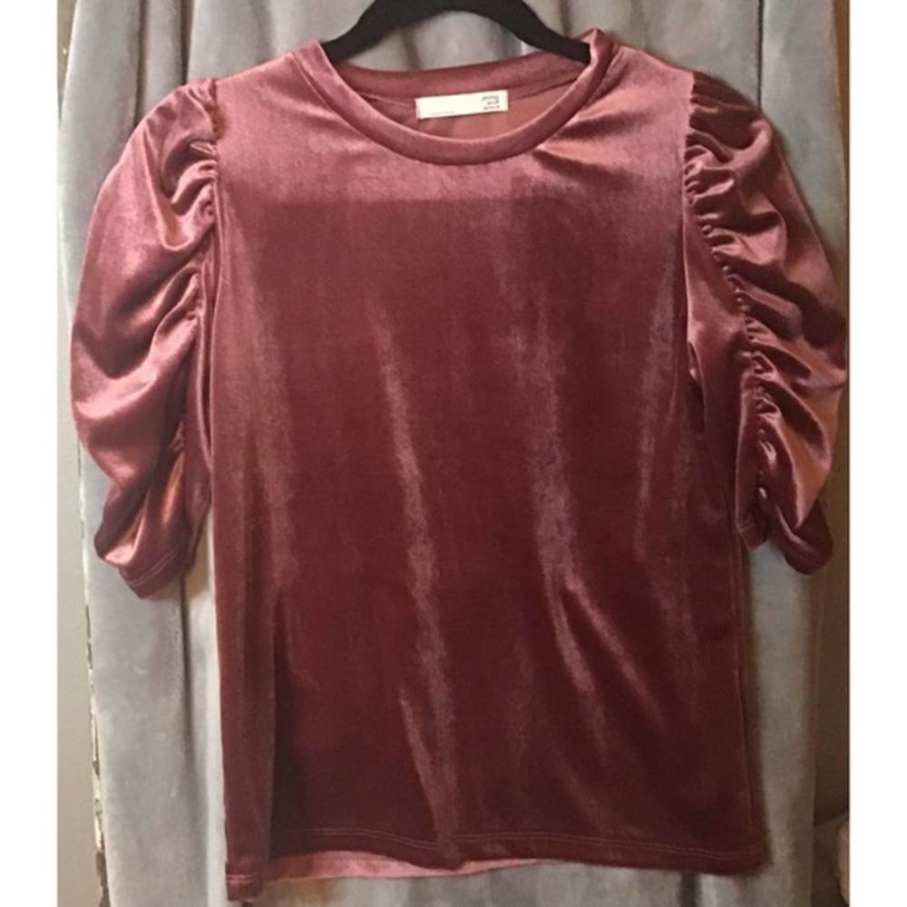 Jack and‎ Jamie Velvet Top Puff Sleeve Shirt Blouse Mauve Pink Women's